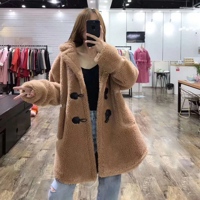 Womens Tops And Blouses Parka Wool Blends Fur Coat Plus Size Winter Clothes Women 2022 Real Price Long Jacket With Horn Button | Женская