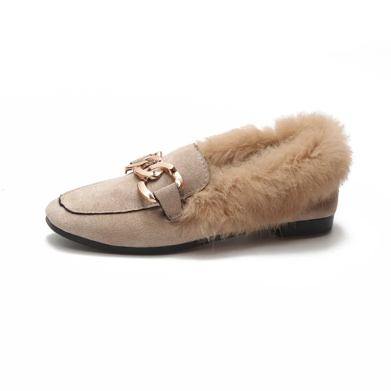 

freeshipping2019 autumn and winter Outer hair Wild flat bottom plus velvet plush fashion buckle one pedal casual women shoes