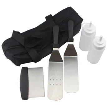 

BBQ 1 Set Stainless Steel Spatulas Scraper Leak-Free Fine Tip Bottles Restaurant Style Griddle Accessory Tool Kit