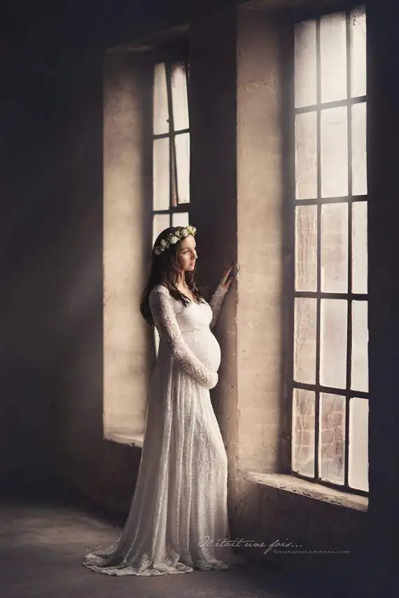 AliExpress Amazon Pregnant Women Filming Photo Dress V-neck Lace Pregnant Mother Photo Shoot Long Skirts Large Size 7201