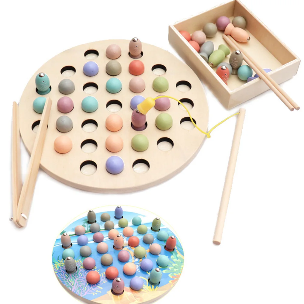 

Children fishing toy Clips Beaded hand-eye coordination early educational beads fishing multi-function learning wooden 4-6 years