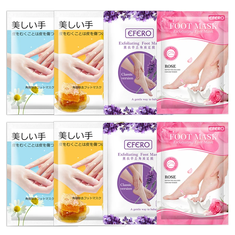 

4Pair Whitening Hand Mask Patches Hydrating Nourishing Dry Hands Gloves + 4Pair Foot Mask Peel Dead Skin Exfoliating Foot Masks