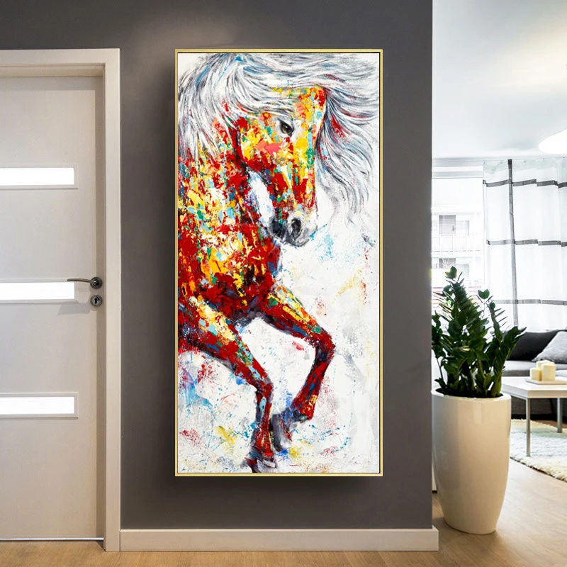 

Modern Animals Oil Painting on Canvas Posters and Prints Wall Art Abstract Colorful Horses Pictures for Living Room Home Decor