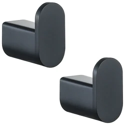 Sleek Black Bathroom Accessories Set - Robe Hook, Towel Rail, Shelf, Tissue Holder & Toothbrush Organizer (2 piece Robe Hook)