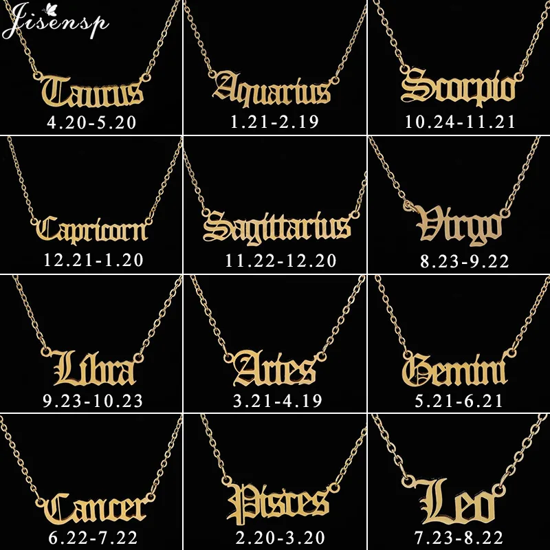 Jisensp Fashion 12 Constellation Pendant Necklace Old English Letter Necklaces Chain for Women Jewelry Wholesale Birthday Gifts | Украшения
