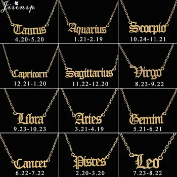 

Jisensp Fashion 12 Constellation Pendant Necklace Old English Letter Necklaces Chain for Women Jewelry Wholesale Birthday Gifts