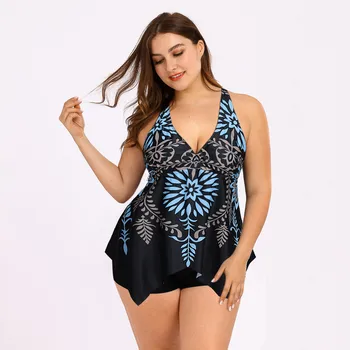 

Summer Swimsuit Sexy Women Tankini Set Print V-neck Backless Two Pieces Swimwear Costume Plus Size For Female Beachwear S-2XL