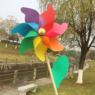24 Cm CHILDREN'S Toy Windmill Wholesale Outdoor Scenic Area Decoration Wooden Rod Colorful Plastic Windmill Pastoral Style Windm