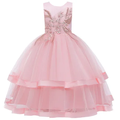 5019 pink Детские Вечерние Платья с цветочным узором и бисером на год для девочек; платья для выпускного вечера; детское платье принцессы на свадьбу для девочек; платье для первого причастия - Цвет: 5019 pink