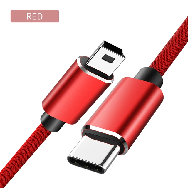USB Type C To Mini USB Quick Charging Cable USB2.0 Charger Data Transfer Cable For Computer Synchronization Data Transmission Red