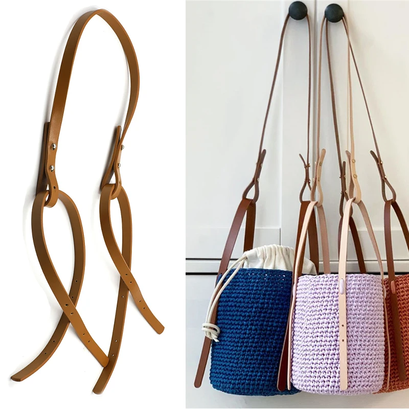

Kzfashions PU Leather Handbag Shoulder Handle Strap for Bucket Brown Black Shoulder Strap for DIY Woven Bag Accessories