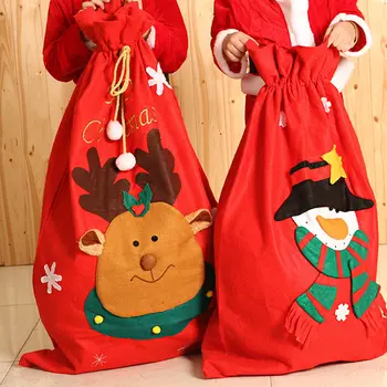 

1Pc Christmas Gift Bag Santa Claus Present Bag Party Decor Random Pattern (Red)