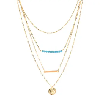 

Gold Silver Color Metal Stick Sequin Stone Long Necklace Pendant Bead Multilayer Clavicle Chain Necklaces for Women Jewelry