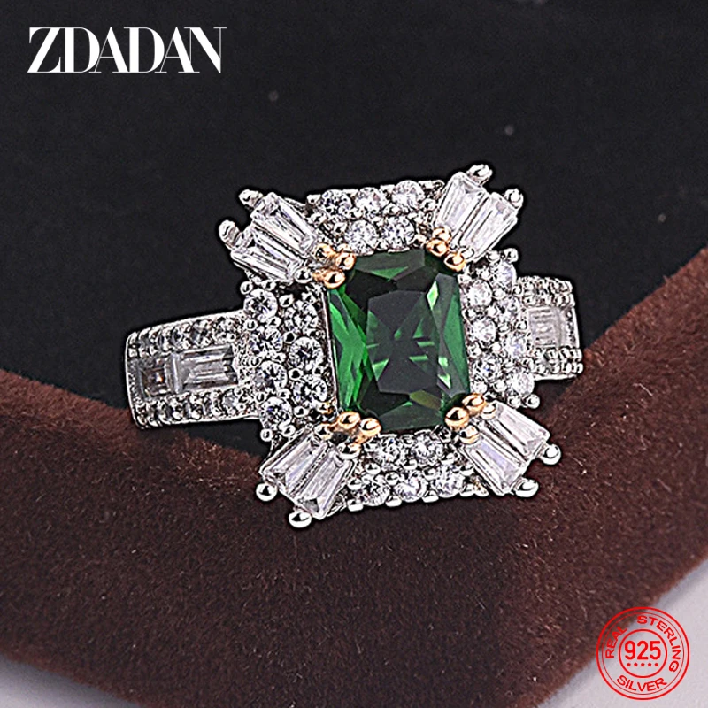 Silver Rings Silver Ring Wedding Rings Emerald Gemstone Ring Gemstone Ring ZDADAN 925 Sterling Silver Emerald Zircon Ring For Women Charm Wedding Jewelry Party Gift