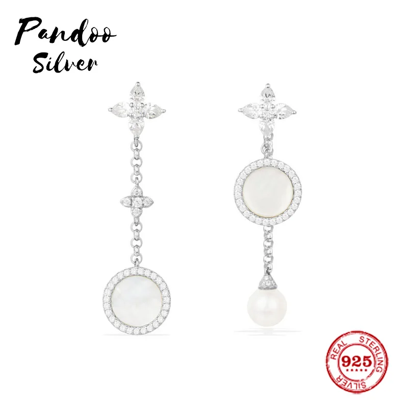 

Fashion Charm Sterling Silver Original 1:1 Copy,Asymmetric Eternelle Dropping Earrings With Pearl & Mother Of Pearl Jewelry Gift