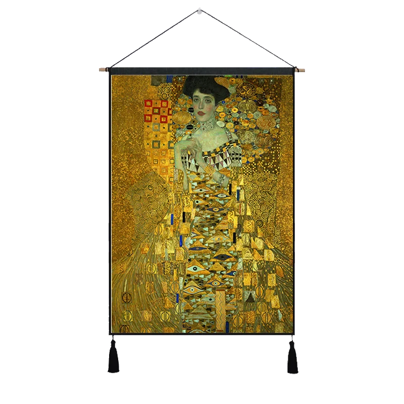 Цвет: желтый Kiss Gustav Klimt австрийская Венская висячая ткань хлопок линии картины плакаты домашняя декоративная настенная вешалка гобелен подарок - Цвет: Цвет: желтый