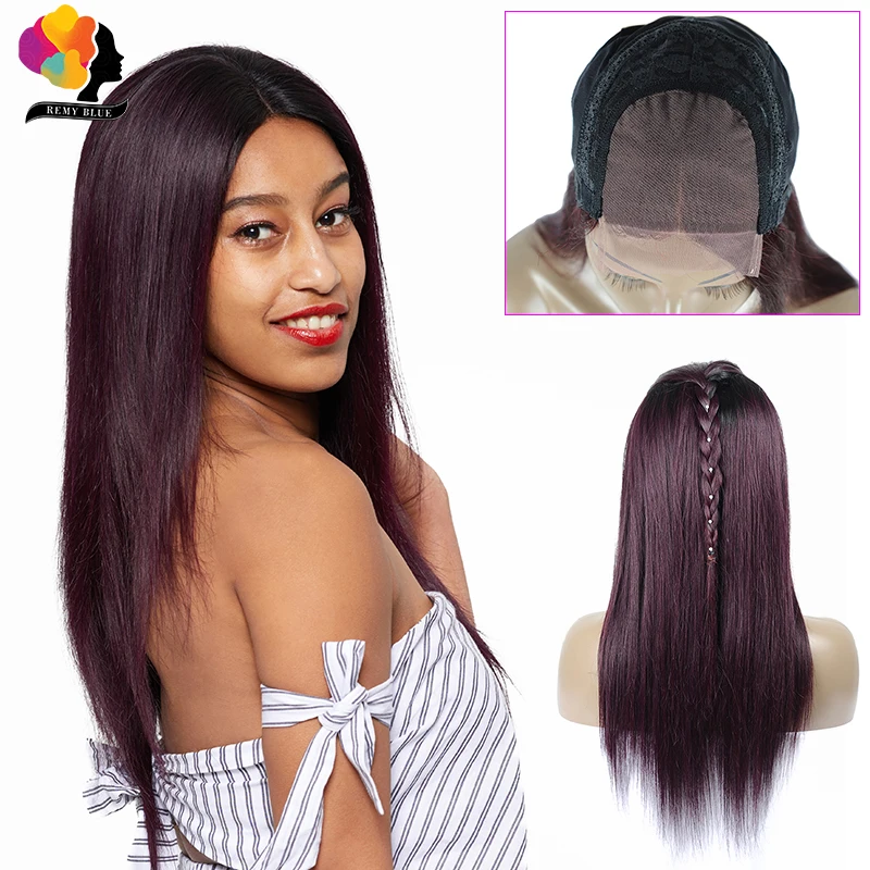 

Remyblue Ombre Burgundy 99J 4*4 Straight Hair Lace Closure Human Hair Wigs T1B/135 Burgundy Peruvian Remy Human Hair Lace Wigs