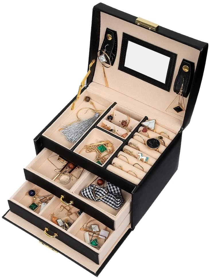 Boîte à bijoux de stockage en simili cuir Boucles d/'oreilles BAGUE Collier Case Organisateur Titulaire 1pc