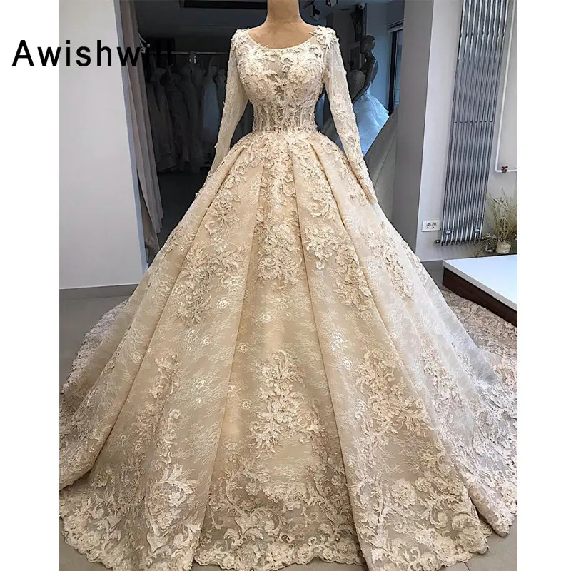 Vestido De Novia роскошное кружевное свадебное платье с бусинами вечернее платье с длинными рукавами De Mariee изготовление на заказ Часовня Шлейфы для свадебных платьев