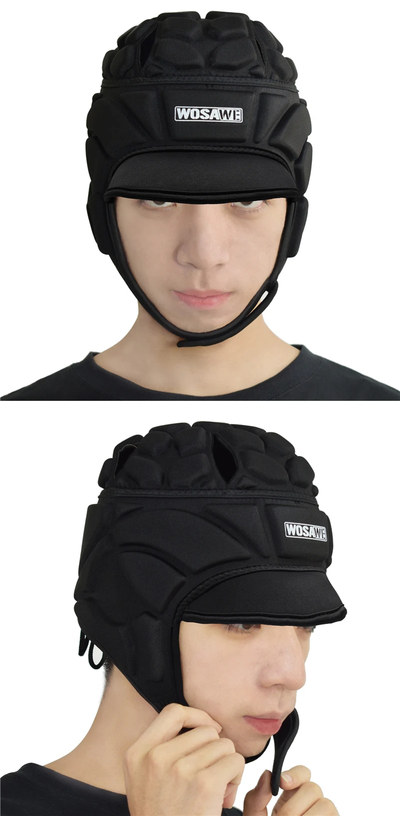WOSAWE Goalkeeper Helmet Thickened EVA Padded Rugby Protector Adjustable Breathable Head Guard Gear for Soccer Football Skateboard Roller Skating