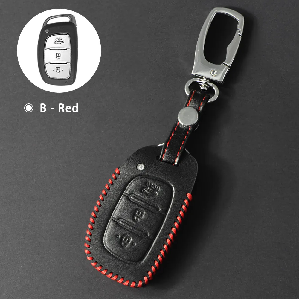 B Red Кожаный чехол для ключей брелок для hyundai Tucson Creta ix25 ix35 i20 i30 HB20 Elantra Verna Mistra - Название цвета: B Red