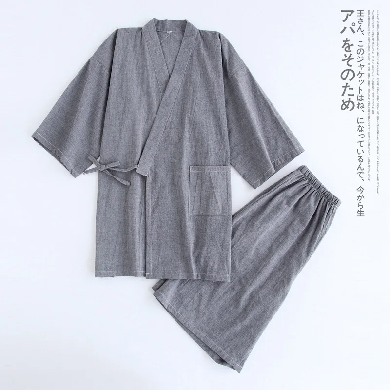 

Japanese Men's Washed Cotton Kimono Traditional Pajamas Summer Short-sleeved Shorts Home Service Set Large Size Thin Yukata