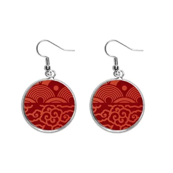 

Clouds Waves Pattern Chinese Japanese Style Ear Dangle Silver Drop Earring Jewelry Woman