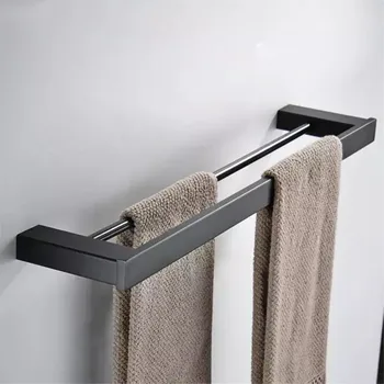 

LIUYUE Towel Bars Stainless Steel Black Wall Mounted Towel Double Bars Fashion Towel Holder Bathroom Towel Storage Rack Hardware