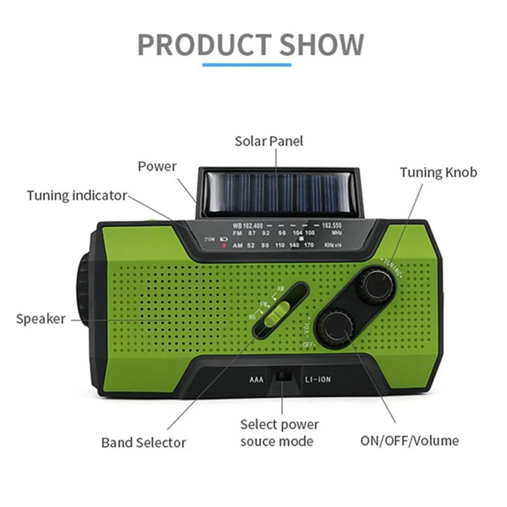 Портативный многофункциональный AM/FM/WB широковещательный динамик на солнечной батарее с заводной рукояткой радиоприемник стерео наружный фонарик power Bank SoS Alarm