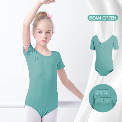 Girls Ballet Leotards High Quality Ballet Bodysuit Teen Soft Lining Dancewear Kids Nylon Short Sleeve Gymnastics Leotards Green-Short sleeve