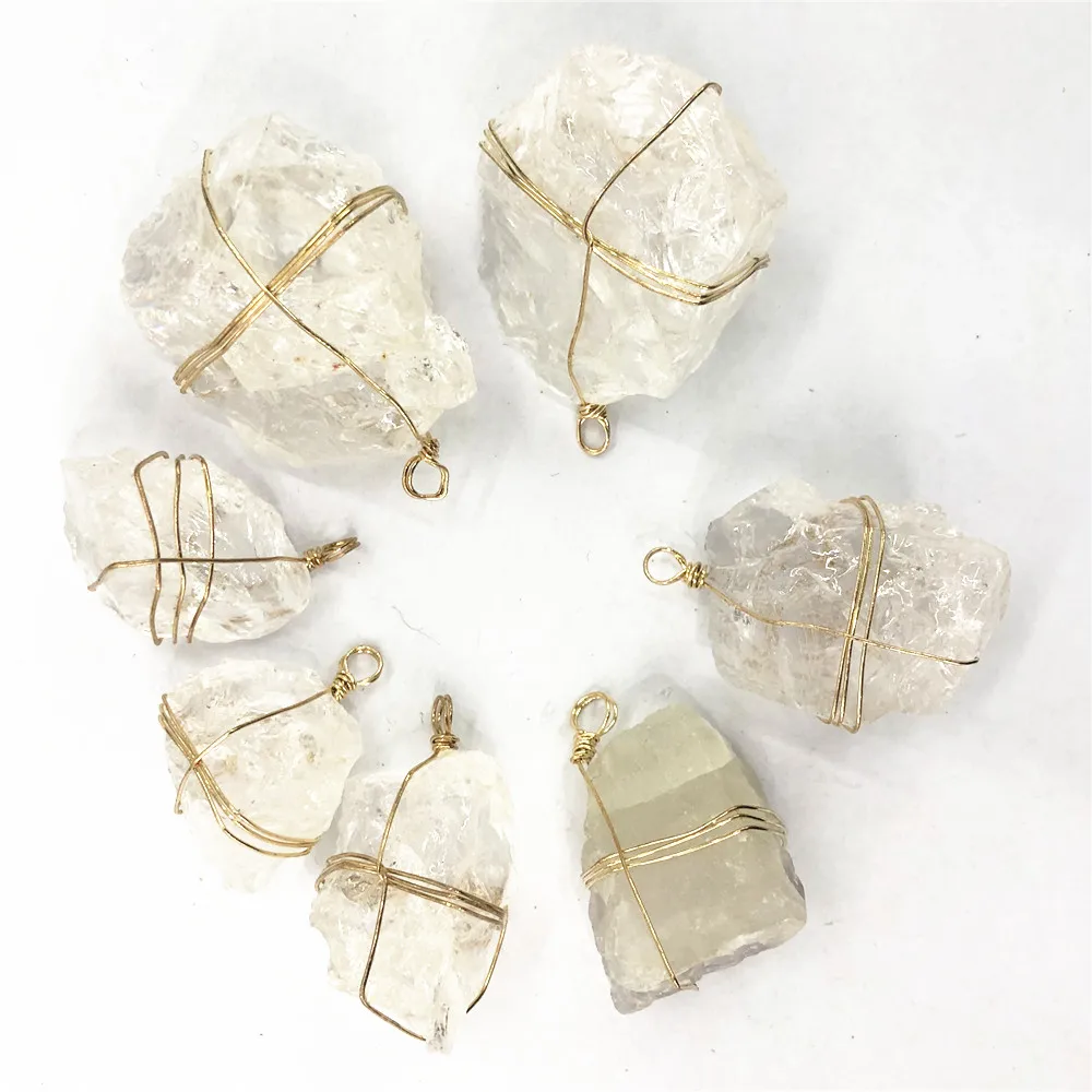 

Natural Crystal Quartz Hand-wound Pendant Crystal Necklace Healing Stone Reiki Hangings Craft Home Decoration Crafts