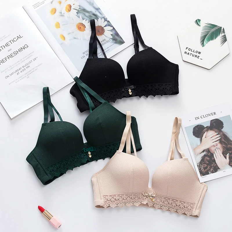 

Roseheart Autumn Winter Women Fashion Green Pink Wireless Female Bras Lace Padded Push Up BraLingerie Bralette Underwear Cup A B