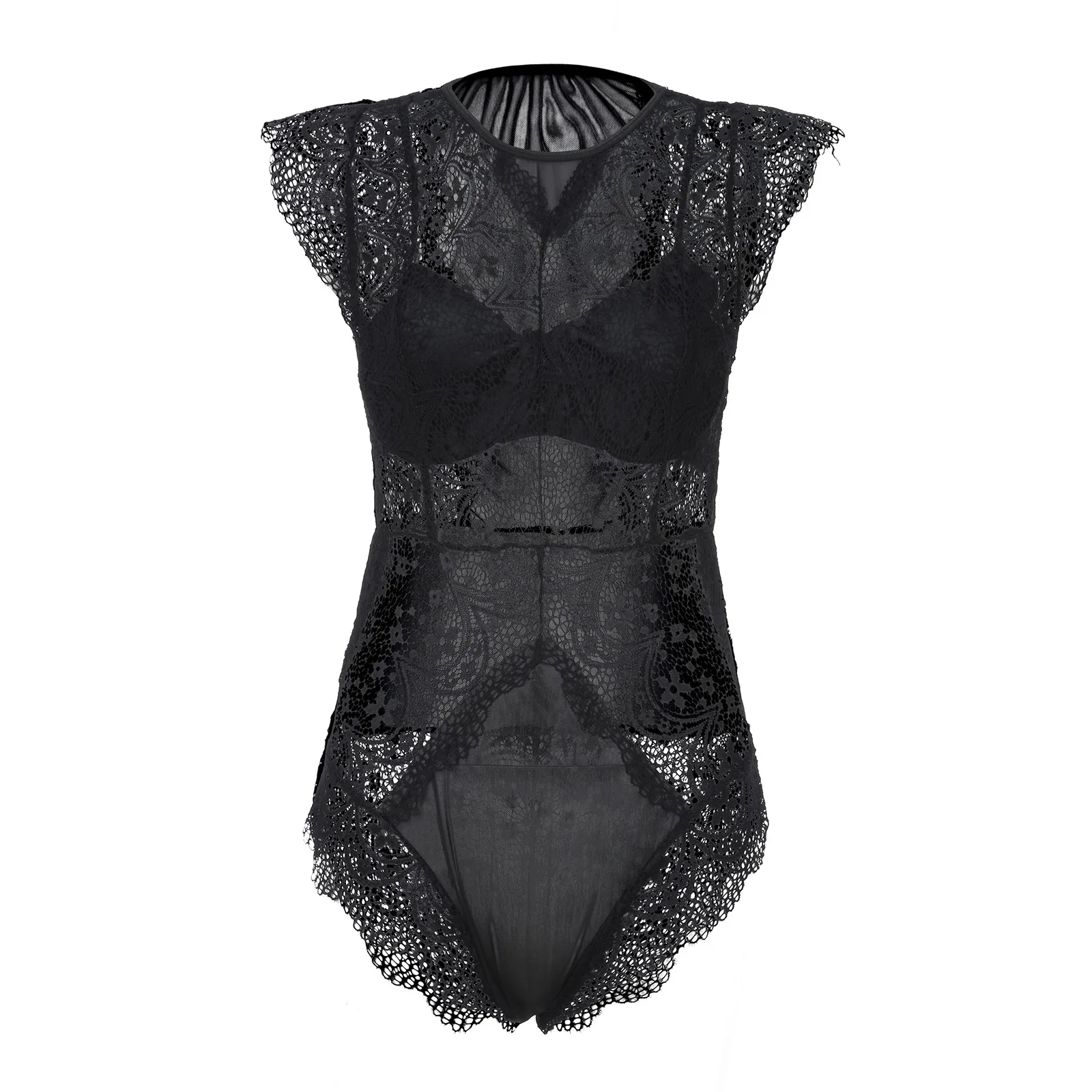 Women Transparent Lace Bodysuit Sexy Lingerie Sleepwear Mesh Lace See-through Teddies Catsuit Erotic Costume Sleeveless Female