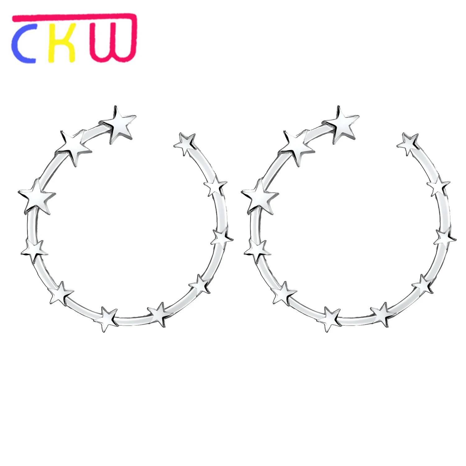 

CKW Creative Personality Punk Pentagram Hoop Earrings Zinc Alloy Metal Geometric Gold Silver Hoop Earrings for Women