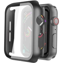 Funda completa para Apple Watch Series 5 4 3 2 iWatch, carcasa de Marco duro de plástico mate con Protector de pantalla de película de vidrio, accesorio
