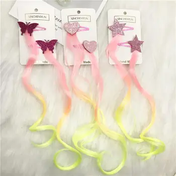 

New Girls Lovely Gradient Colorful Wigs Hairpins Princess Hair Ornament Headband Hair Clips Barrettes Kids Hair