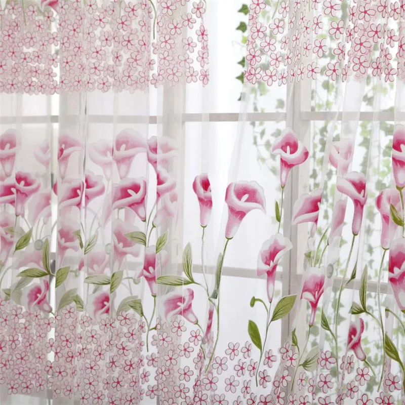 

Morning Glory Window Gauze Tulle 200*100CM Transparent Door Drape Hangings Floral Girl Room Textile Window Screen Sheet #B30