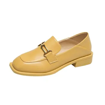 

Korean Fashion Square Toe Loafers Women Flats Slip On Casual Shoes Low Heel Buckle Elegant Career Office Shoes All Match Quality