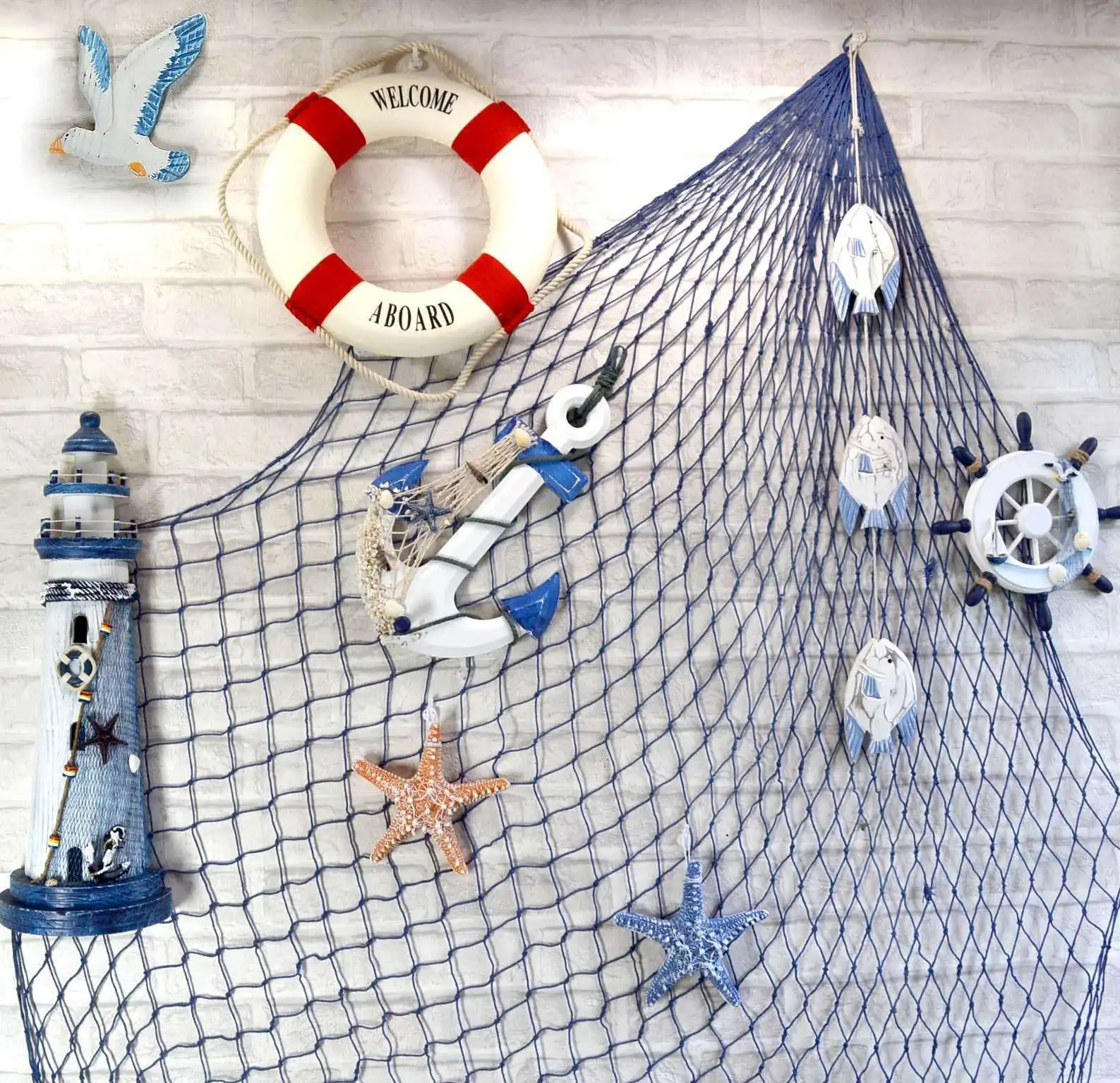 2 x 1,5 m FJROnline Red de pesca de estilo mediterráneo con conchas de mar para decorar la pared de la fiesta en casa 