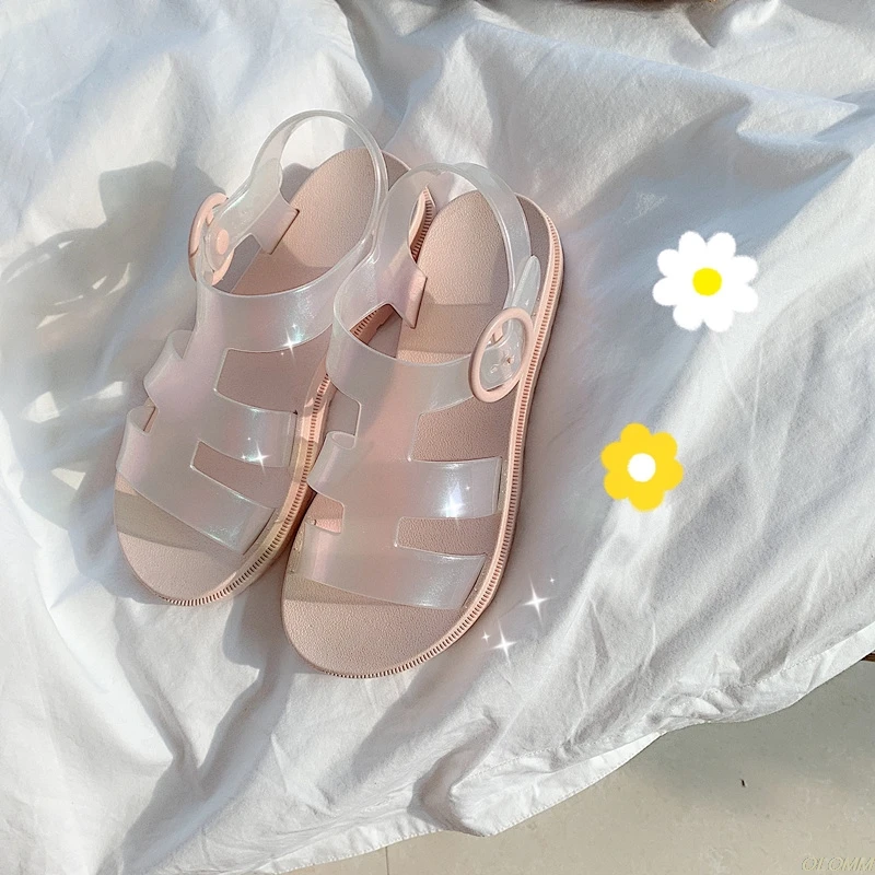 

2019 Summer Women Jelly Shoes Women Sandals Square High Heels Transparent Platform Sandal Lady Bling Silver Jelly Shoes Sandals