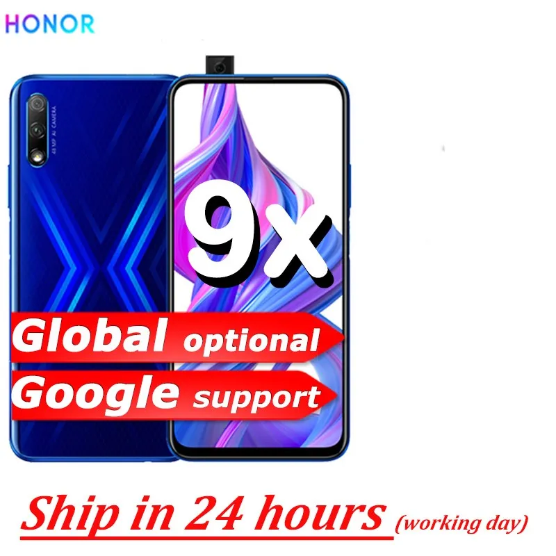 Honor 9x Smart Phone Global 6.59 inch Lifting Full Screen 48MP Dual Cameras 6GB + 128G GPU Turbo Black