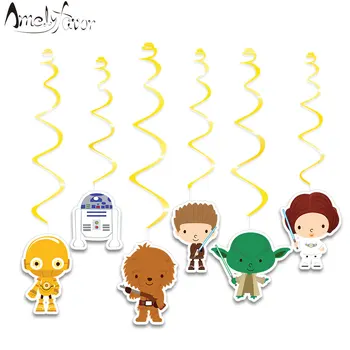 

Wars Theme Ceiling Hanging Swirl Decorations Star Baby Shower Kids Birthday Party Grand Event Decorations Supplies 6 PCS