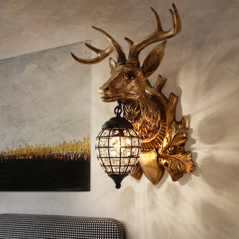 

Antler Deer Head Wall Lamp Continuous System Rural Style A Living Room Bedside Decoration Bedroom Bar Technology Wall A