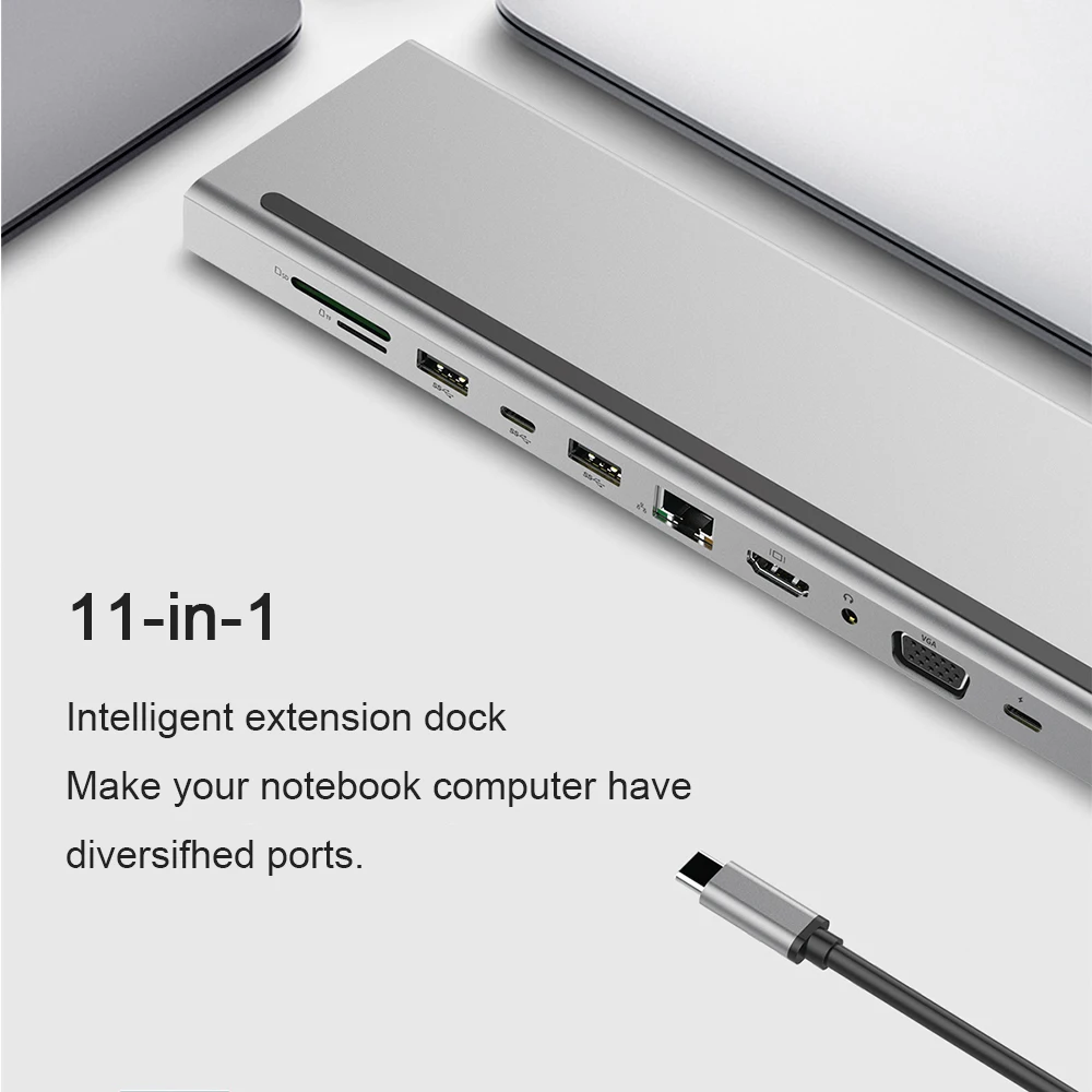 11 in 1 USB C Laptop Docking Station Type C to HDMI VGA RJ45 Ethernet USB 3.0 SD/TF Card Reader Wit