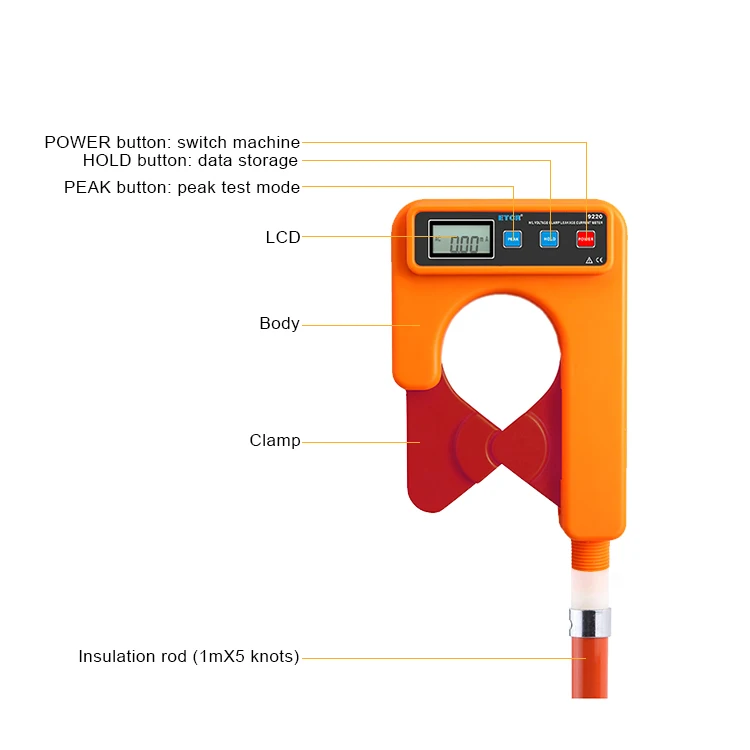 ETCR9200B Peak function H / L voltage clamp leakage current meter AC 0mA~1200A