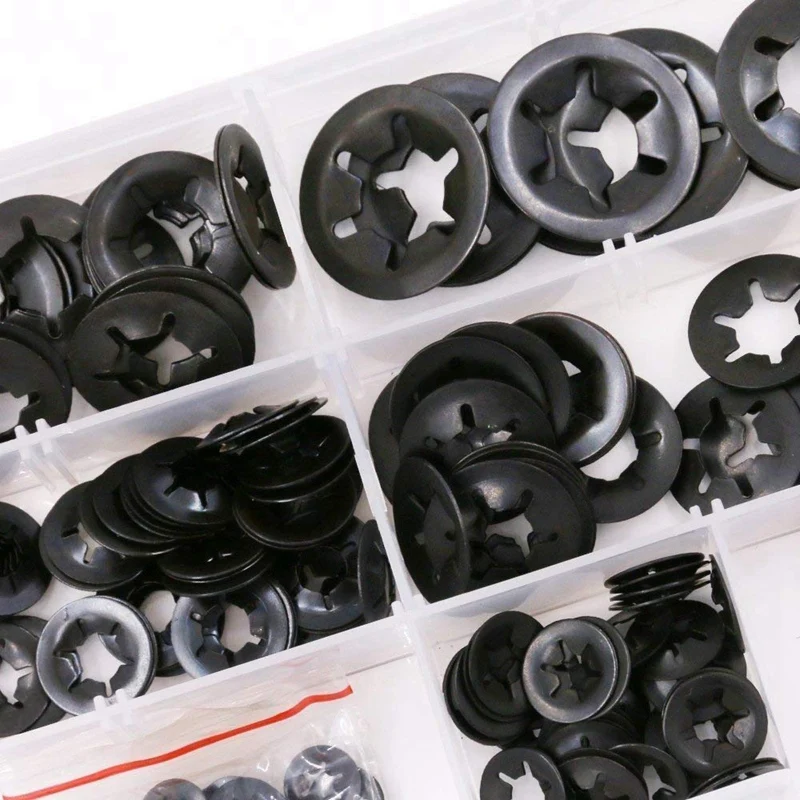 ELEG-340Pcs, внутренние зубные шайбы Starlock, быстрая скорость, запирающие шайбы, нажимаются на скоростные зажимы, крепеж, ассортимент, черный оксид