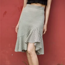 Новое поступление, Весенняя корейская модная женская повседневная юбка-годе с завышенной талией, Офисная женская элегантная тонкая плиссированная клетчатая юбка-миди S175