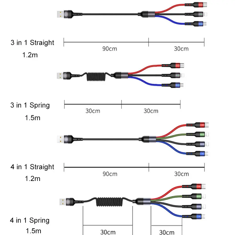 USAMS 3 в 1 Micro USB кабель 3A type C кабель для iPhone кабель USB C кабель для зарядки 4 в 1 шнуры для iPhone 6 6s 7 8 x xs samsung