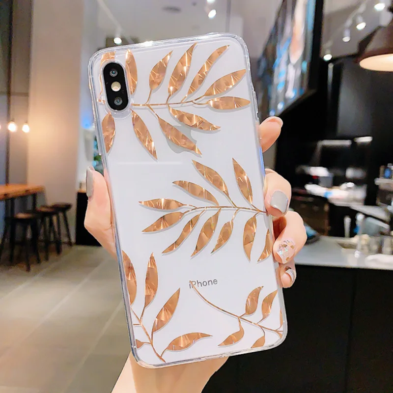 Чехол для телефона с рисунком листьев из розового золота 100 шт./лот iPhone 12 Min 11 Pro Max X