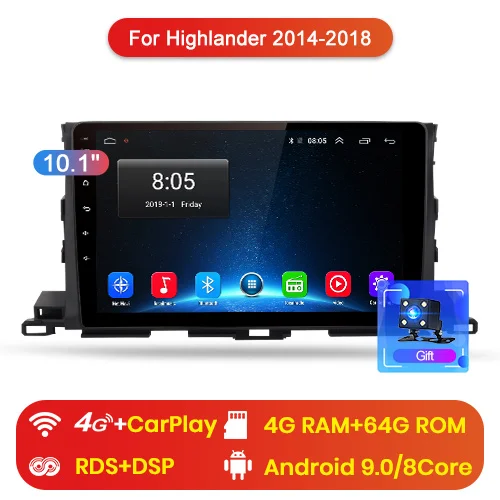 Junsun V1pro 4G+ 64G CarPlay DSP Android 8,1 автомобильный Радио Мультимедиа стерео плеер gps для Toyota Highlander- 2Din DVD - Цвет: 4-64GB for 4G